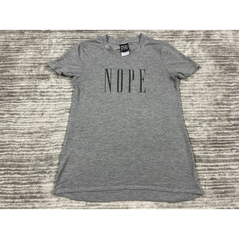 Modern Lux Graphic Tee Women XS Gray NOPE Short Sleeve Crew Neck Casual Top